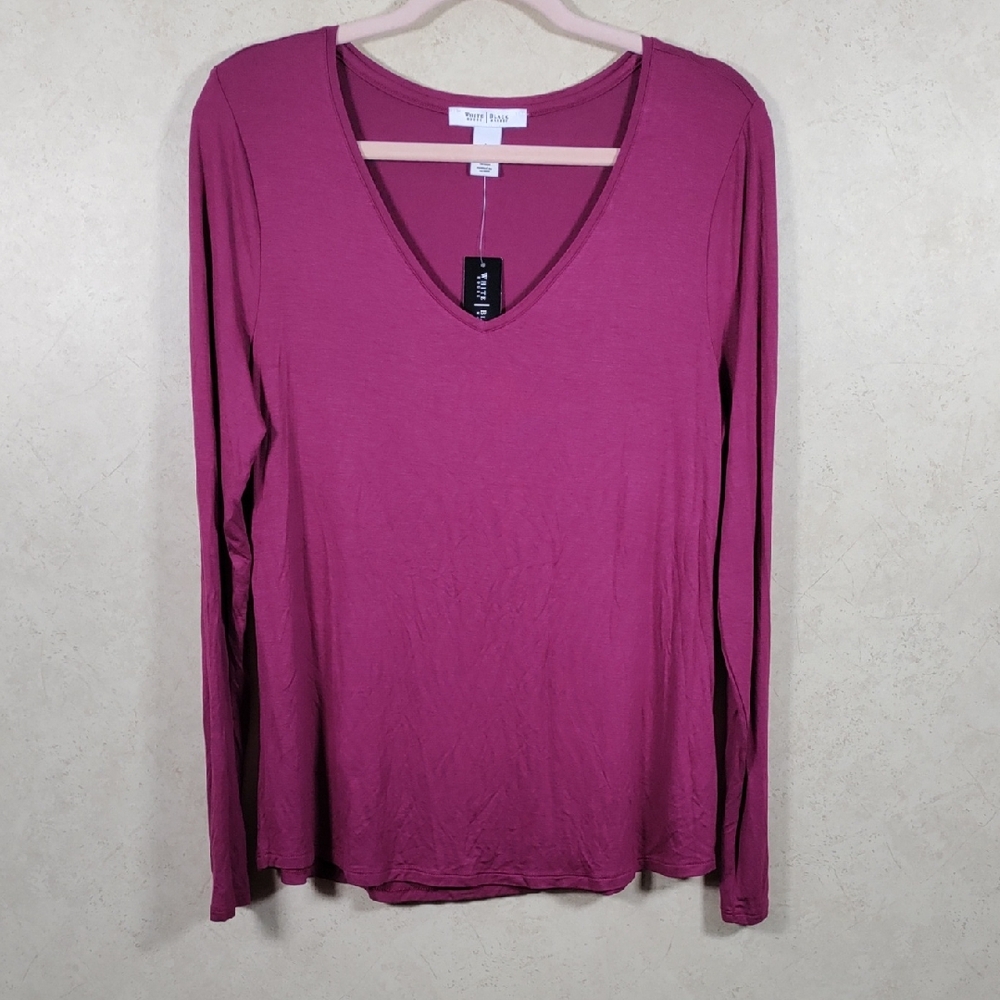 05128 White House Black Market Merlot knit v-neck L/S tee L NWT